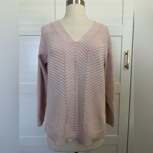 Chaps shimmer pink v neck pullover sweater with metallic thread